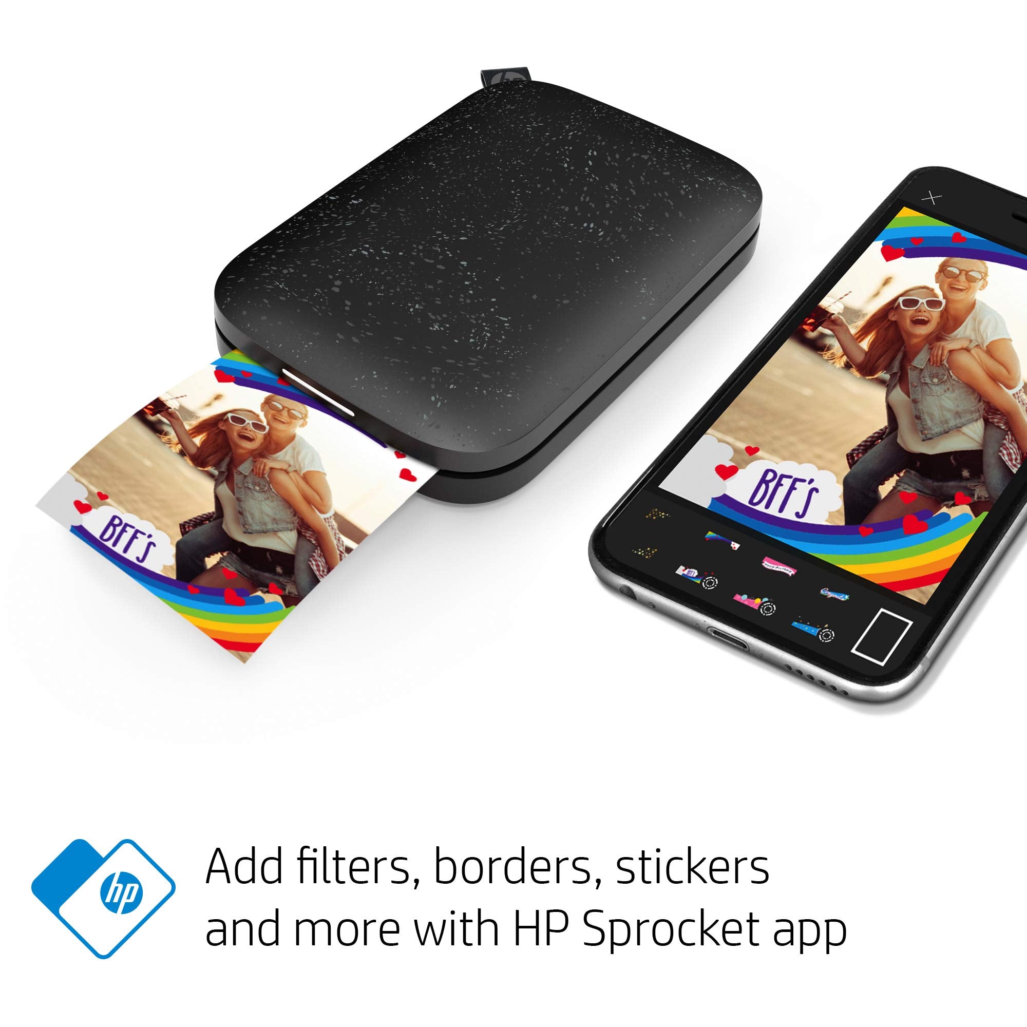HP Sprocket Portable 2x3 Zoll Sofortbilddrucker (Schwarz) Zink-Papierbündel