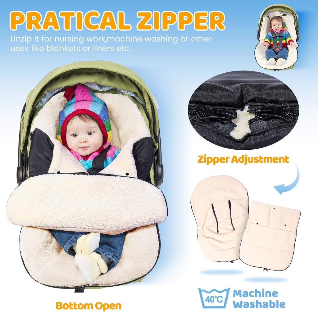Orzbow Fußsack Babyschale Winter, Universell Einschlagdecke Babyschale Winter mit Verstellbarem Kragen, Warmes Berbervlies Futter, Reißverschluss, passend für Maxi-Cosi, Cybex, Römer usm. (Schwarz)