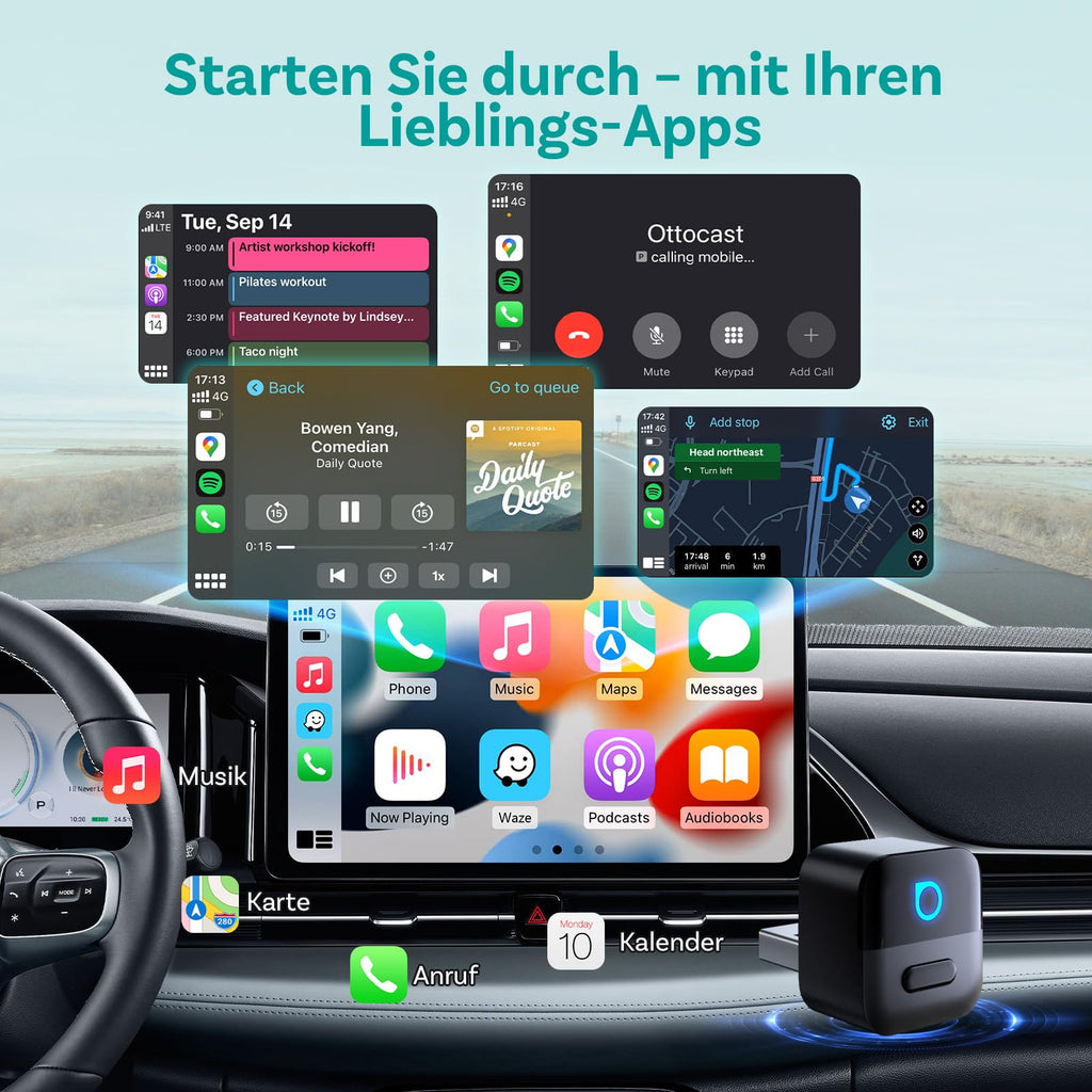 OTTOCAST (2026 Neu) 2-in-1 Wireless CarPlay & Android Auto Adapter, Mini Pico mit EIN-Knopf-Trennung, WiFi 6, Bluetooth 5.4, Plug & Play für Fahrzeuge mit werkseitigem CarPlay/Android Auto