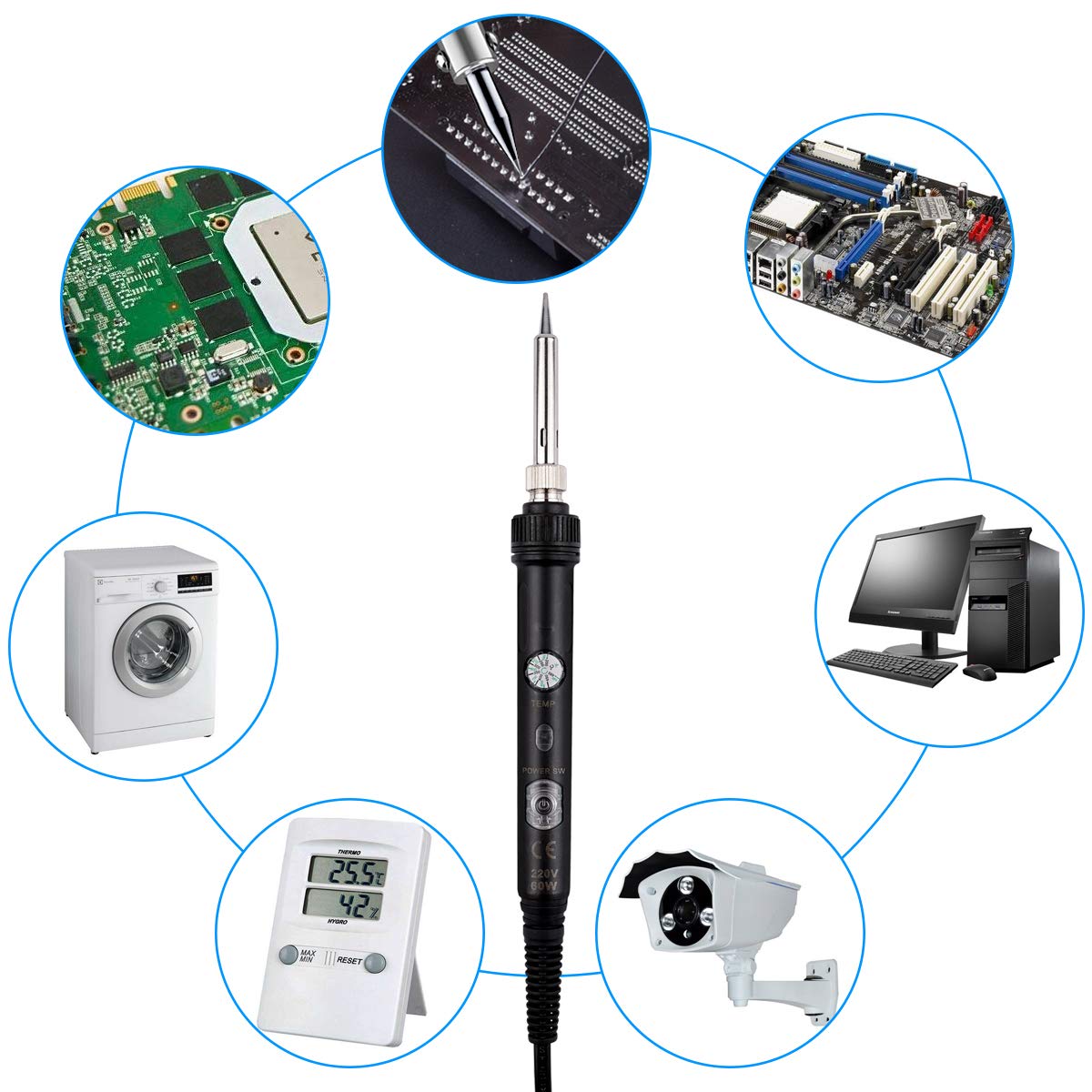 Lötkolben Set, Lötkolben 18 in 1 Lötset 60W Lötstation mit Temperatur Einstellbar 220-480°C, 5 Lötspitzen, Regelbar und EIN/AUS-Schalter für Elektrotechnik Reparaturen Profi Hobbybastler