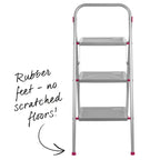 Kleeneze zusammenklappbare 3-stufige Trittleiter, leichte Klappleiter für Heimwerker, sicheres Arbeiten, rutschfeste Trittstufen, robuster Stahl, Sicherheitsclip, 105 cm, rosa/grau, Tragkraft 150 kg