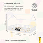[en.casa] Kinderbett Sisimiut Hausbett Montessori 140 x 200 cm mit Rausfallschutz Holzbett für Kinder Bodenbett Lattenrost Kiefernholz Weiß matt