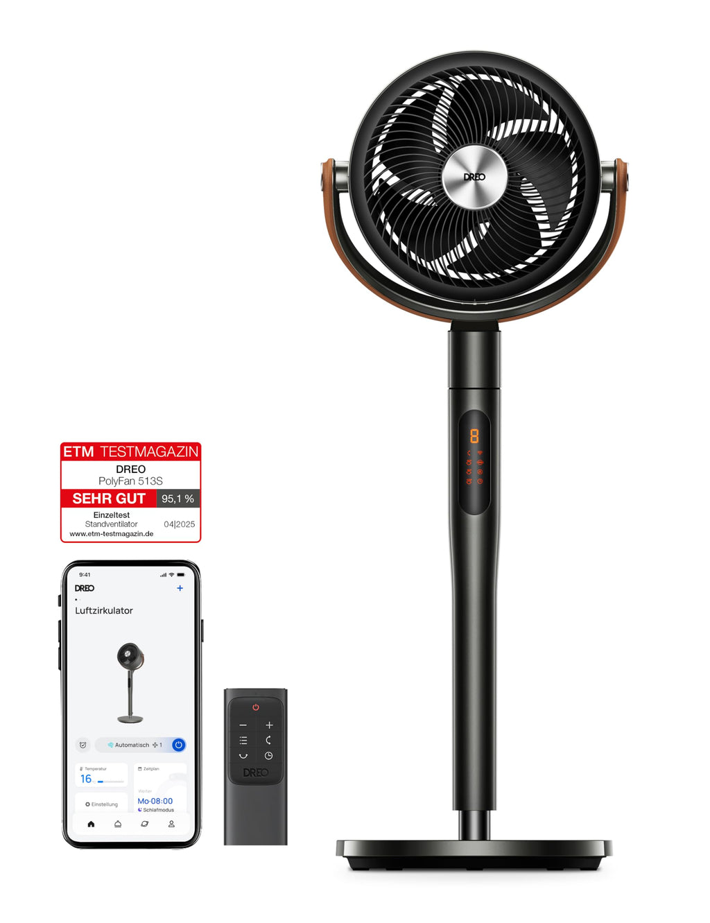 Dreo 25dB leiser Smart Standventilator, 120°+105°Omni-direktional oszillierend Ventilator mit Fernbedienung, 30M Windentfernung, 1650m³/h Luftvolume Turbo-Luftzirkulator Fans, 6 Modi 8-Geschwindigkeit