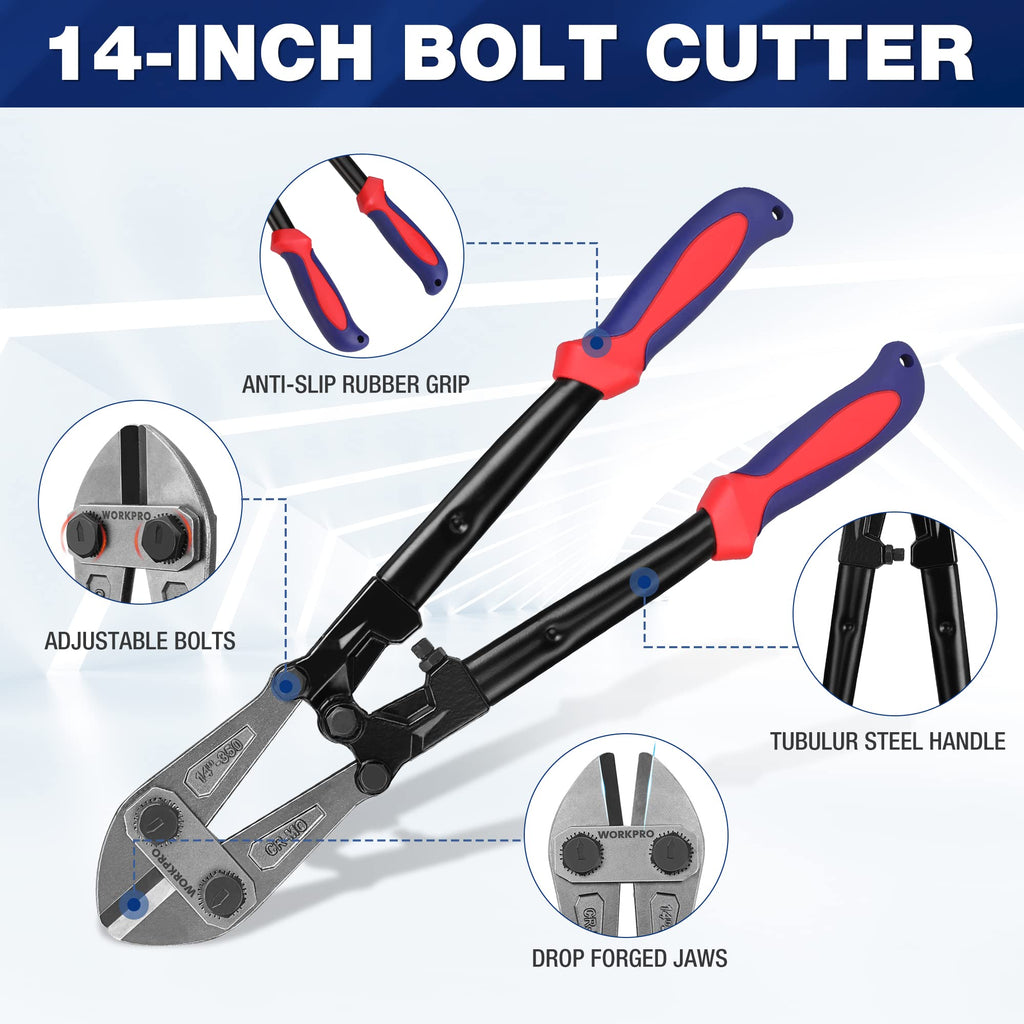 WORKPRO, W017004A, Bolzenschneider, Griff aus zwei Materialien mit weichem Gummigriff, 35,6 cm, Rot und Blau