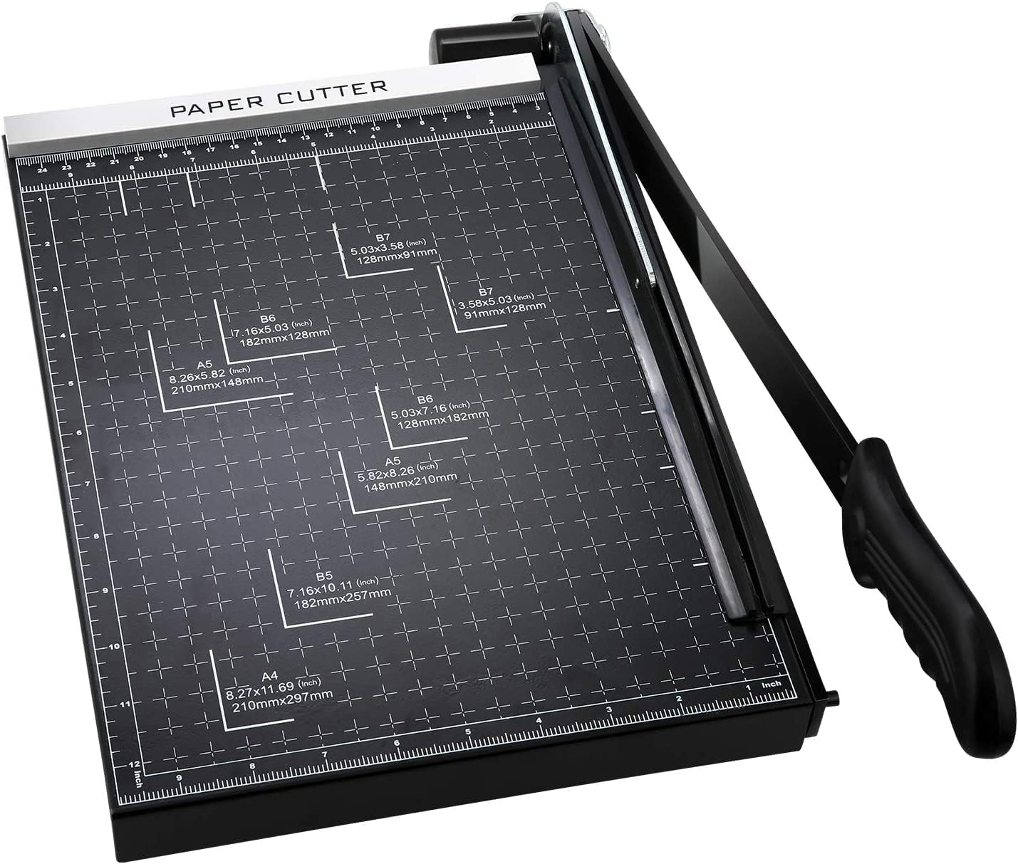 Papierschneider A4-B7,300-485mm Schnittlänge Guillotine Papierschneider für Karton Metallbasis mit Sicherheitsklingenverriegelung und Dual-Führung, 10-12 Blatt Kapazität (Schwarz 300mm)