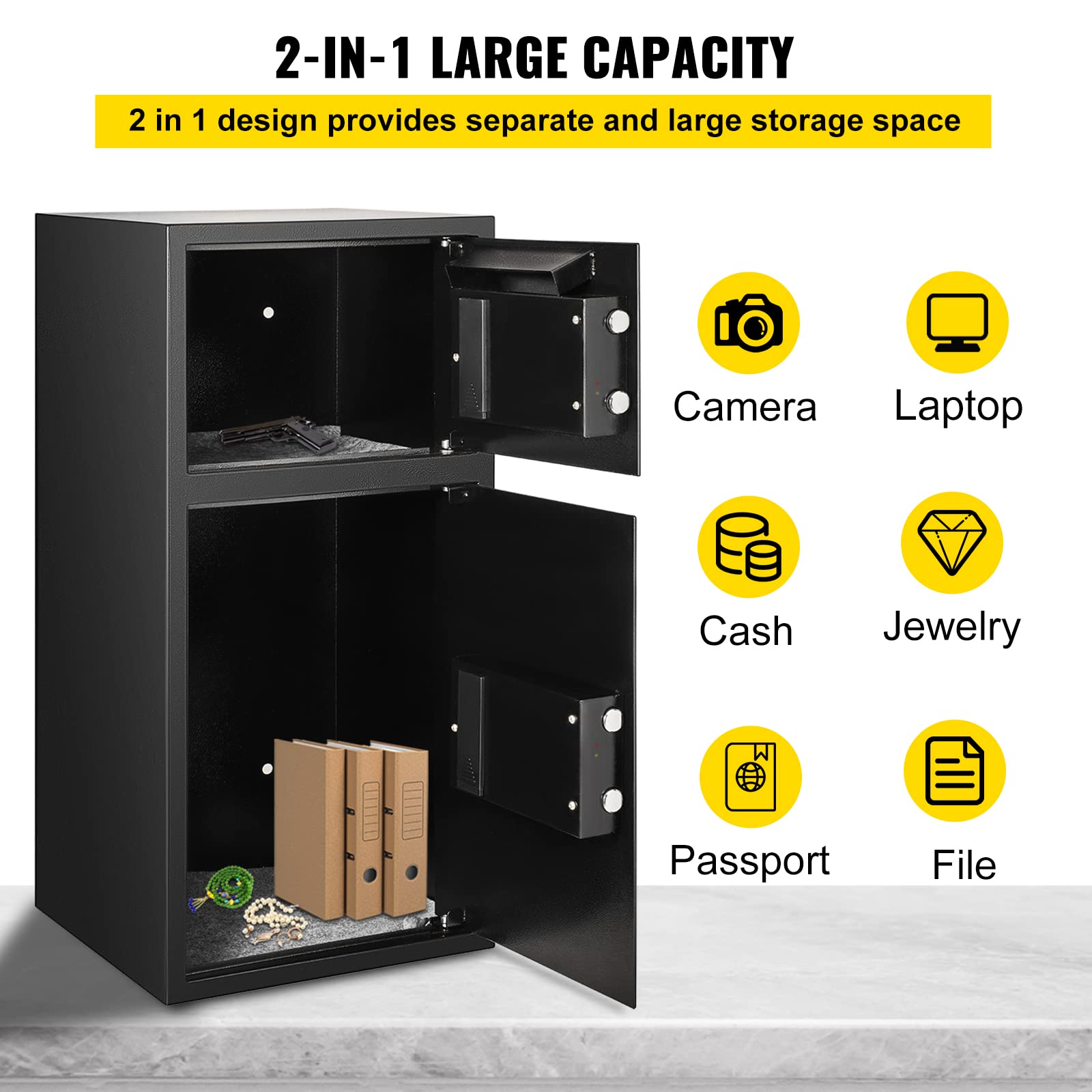 VEVOR Digitaler Tresor 74 l, Sicherheitskasten mit digitaler Kombination für den Heimgebrauch, Safe für Geld, Schmuck, Dokumente