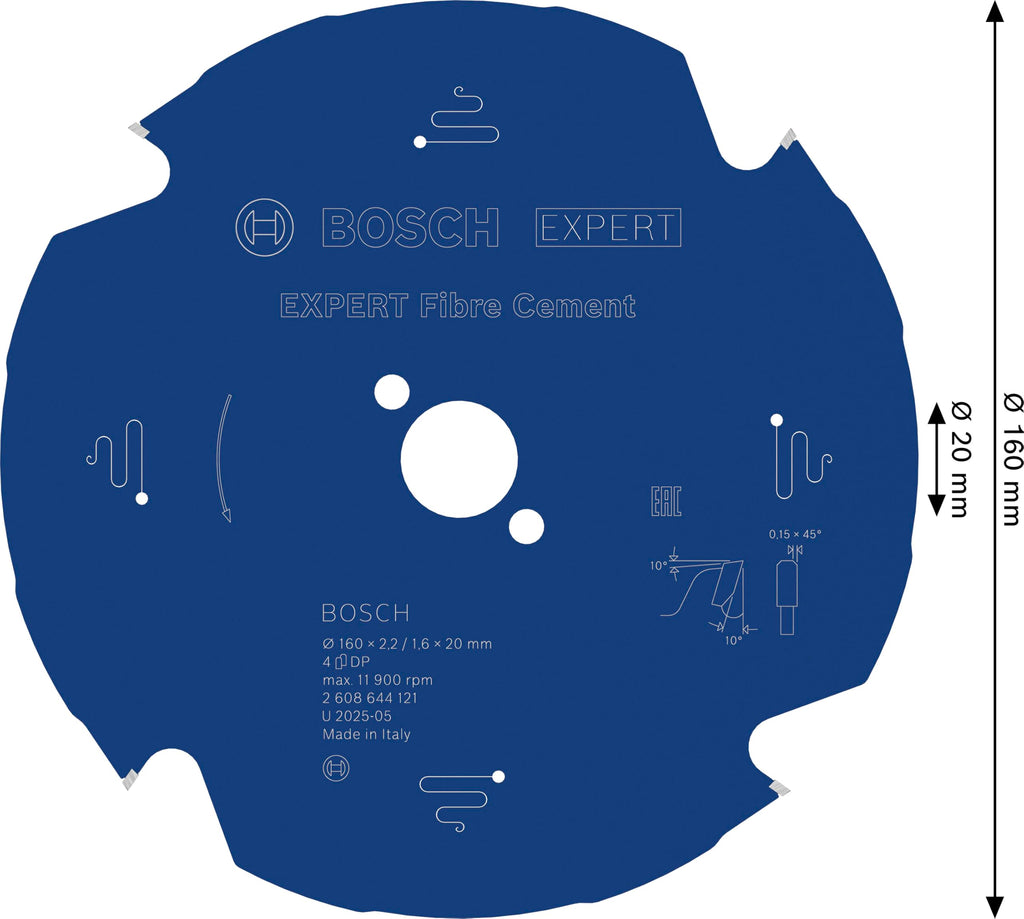 Bosch 1x EXPERT Fibre Cement Kreissägeblatt für Handkreissägen (für Faserzementplatten, Ø mm, Professional Zubehör kabelgebundene Handkreissägen)