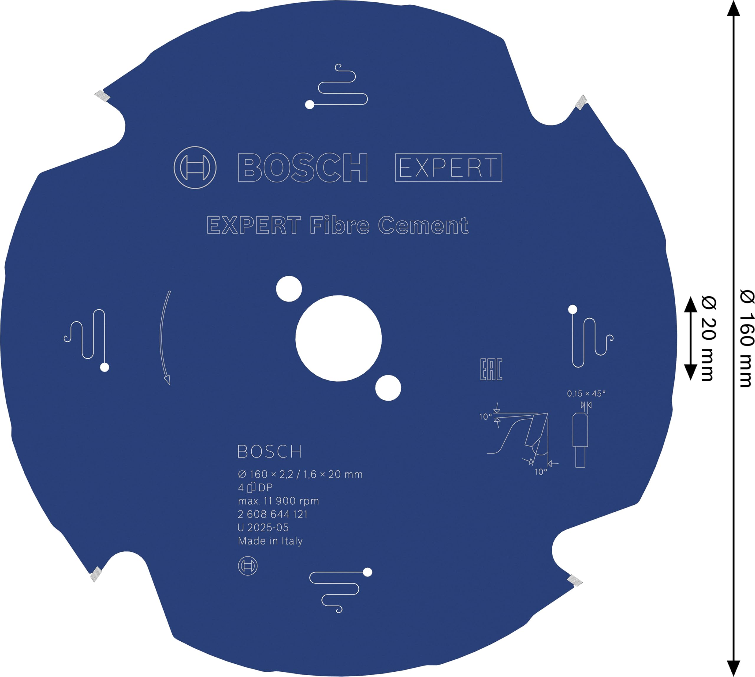 Bosch 1x EXPERT Fibre Cement Kreissägeblatt für Handkreissägen (für Faserzementplatten, Ø mm, Professional Zubehör kabelgebundene Handkreissägen)