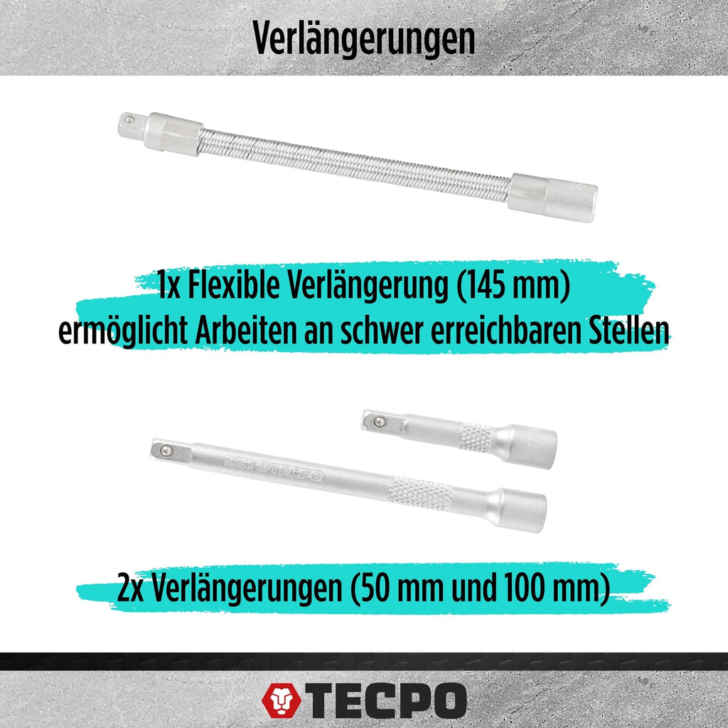 TECPO Steckschlüssel-Satz 1/4 Zoll, 53-tlg, Hebelumschaltknarre, Verlängerungen, für Torx-, Kreuz-, Schlitz- & Innensechskant-Schrauben, Chrom-Vanadium-Stahl, Steckschlüssel-Einsätze, Nuss-Set, Nüsse