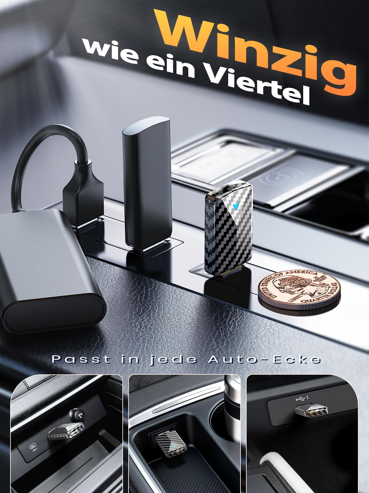 CODONOVA CarPlay Wireless Adapter – 2026 Pro Mini Android Auto Adapter, Plug & Play über USB-A/USB-C-Anschluss, Stabil & Kompakt, Kompatibel mit Autos ab 2016, iOS 10+ & Android 10+ (Kohlefaser)