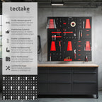 tectake® Werkzeug Lochwand aus Metall, 240 x 60 x 2 cm, Werkzeugwand Lochplatte, inkl. Werkzeughalter Set Haken und Halterungen, Wandregal Regalsystem für Werkbank, Garage, Werkstatteinrichtung - 6tlg