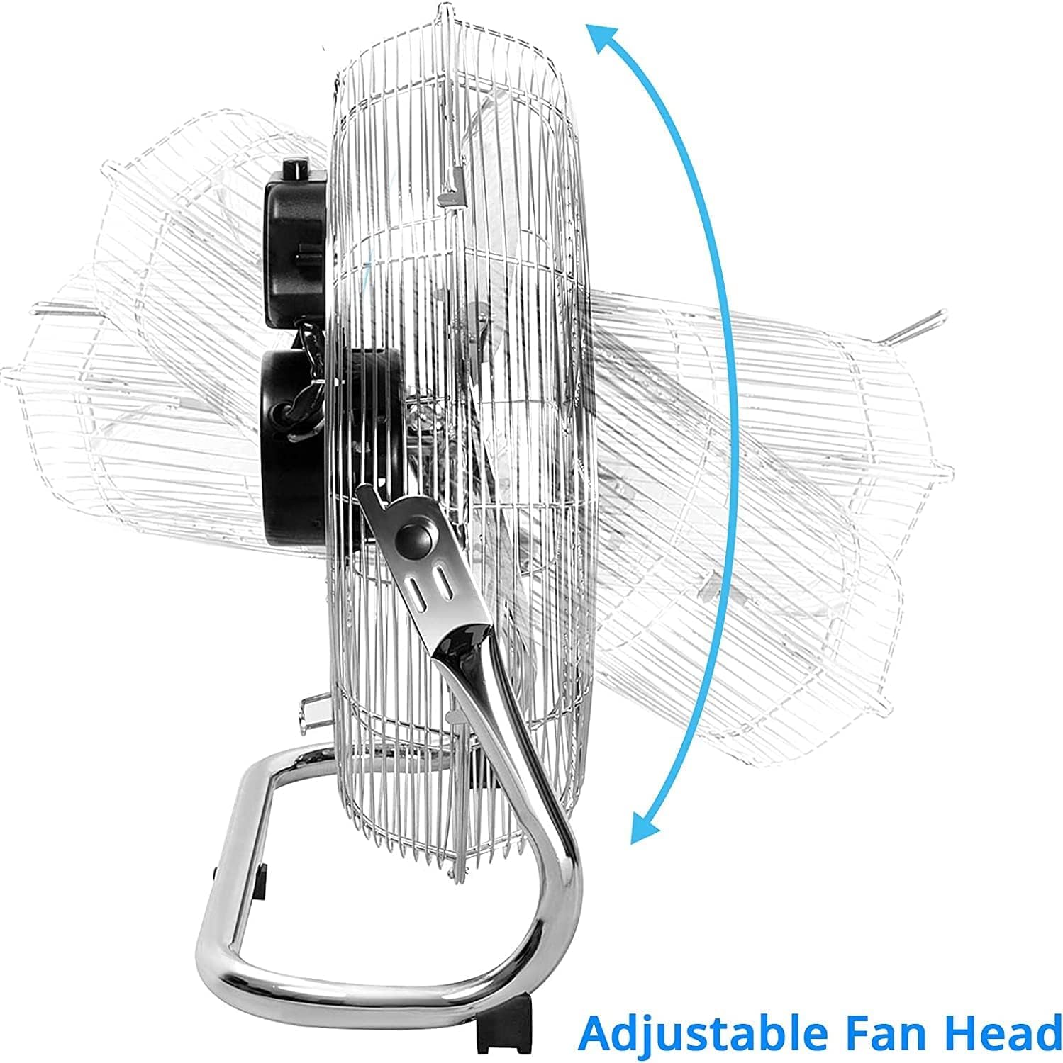 Senelux Bodenventilator – Fitnessstudio-Ventilator aus Chrom – 16-Zoll-elektrischer tragbarer Kühlventilator für den Heim-/Fitnessraum-/Bürogebrauch – 3 Geschwindigkeitseinstellungen mit Kippfunktion