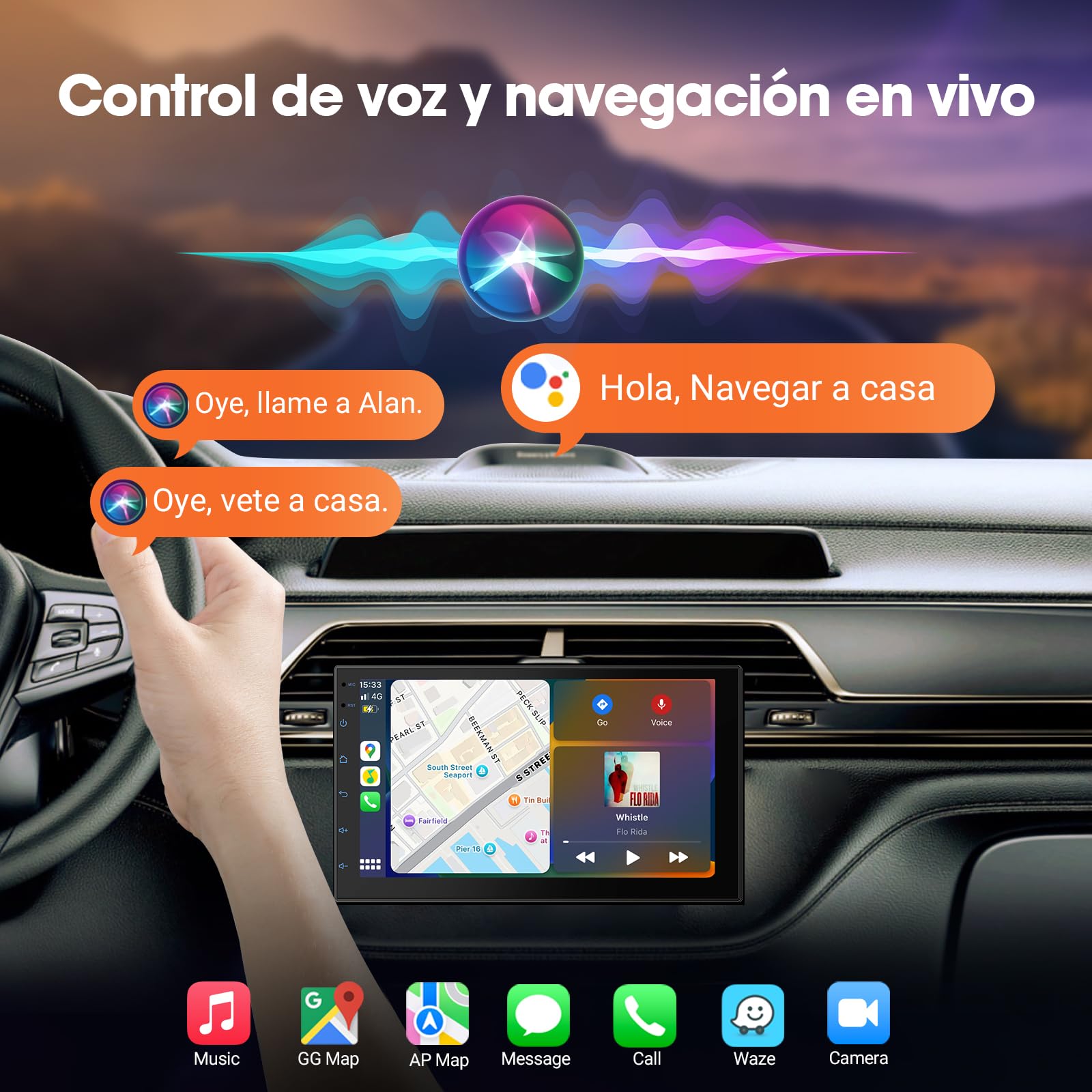 Haudio 2 Din Autoradio mit Kabellosem CarPlay & Android Auto, 7 Zoll Touchscreen Autoradio mit Mirror Link,GPS,Sprachsteuerung, SWC/FM/RDS, 25 Sets UI passend für alle Autos, Ohne Rückfahrkamera 2+32G