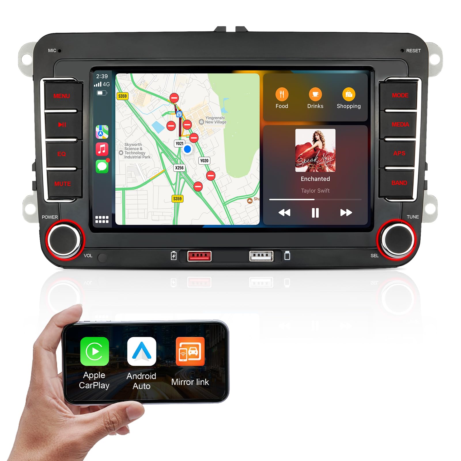 Autoradio mit Navi Bildschirm für VW Golf 5/6 Seat Passat Sharan Tiguan,7 Zoll Golf Radio mit Apple CarPlay & Android Auto Mirrorlink, VW Polo T5 Caddy Radio Bluetooth GPS SWC EQ USB FM, Linux