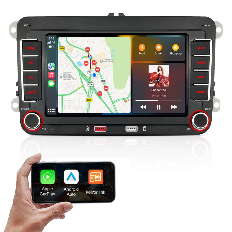 Autoradio mit Navi Bildschirm für VW Golf 5/6 Seat Passat Sharan Tiguan,7 Zoll Golf Radio mit Apple CarPlay & Android Auto Mirrorlink, VW Polo T5 Caddy Radio Bluetooth GPS SWC EQ USB FM, Linux