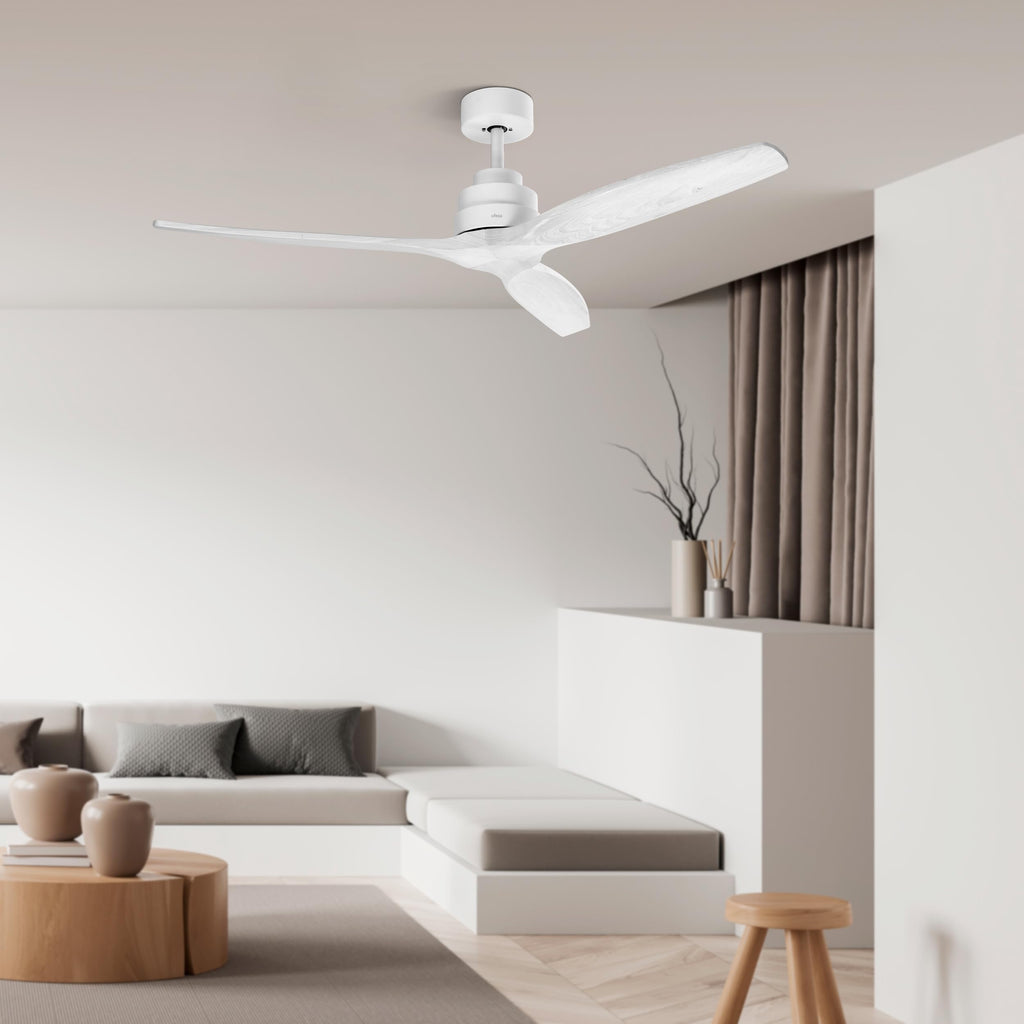 Ufesa Deckenventilator, 40W, 6 Geschwindigkeiten, Ultra Silent, 3 Naturholzflügel 132cm, Sommer - Winter Funktion, 8h Timer, Fernbedienung, Weiß