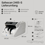 Safescan 2465-S Geldzählmaschine, Wertzählung für gemischte EUR-Banknoten - Banknotenzähler mit 7-facher Echtheitsprüfung - zählt sortierte Banknoten aller Währungen