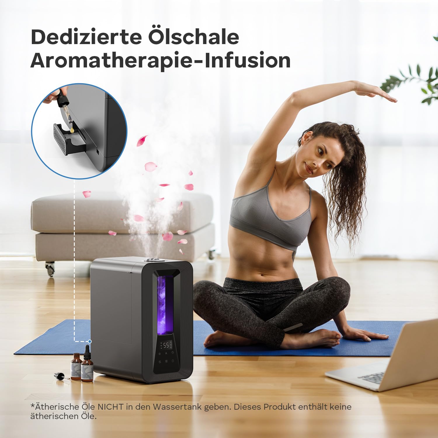 AROEVE 5L Top Fill Luftbefeuchter Schlafzimmer, Ultraschall Kühle Nebel Humidifier mit Aroma Diffuser, Smart Hygrostat, Nachtlicht, 50H/25dB Leise Raumluftbefeuchter für Pflanzen Baby Kinderzimmer