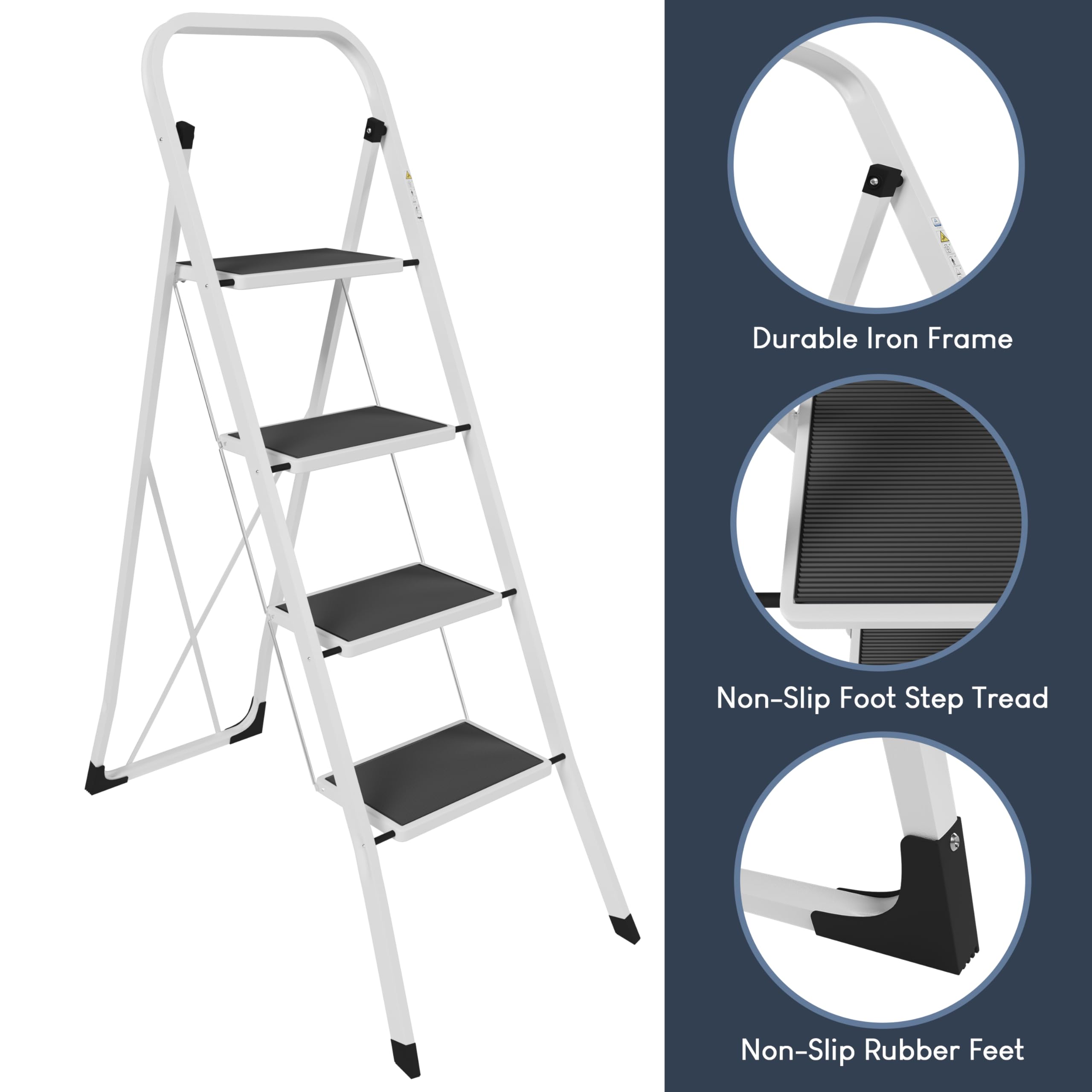 Home Vida® 4 Schritt Leiter, Heavy Duty Stahl, faltbar, tragbar mit Antirutschmatte