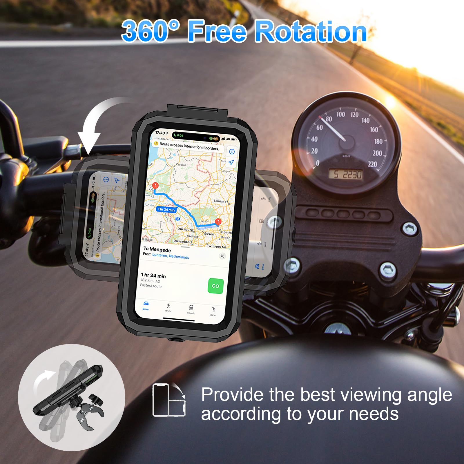 BTNEEU Handyhalterung Motorrad Wasserdicht Universal Fahrrad Handyhalterung Lenker 360° Drehbar Roller Smartphone Handyhalter Anti-Vibration Handy Halterung Moped für 5,5-7,0 Zoll Smartphone