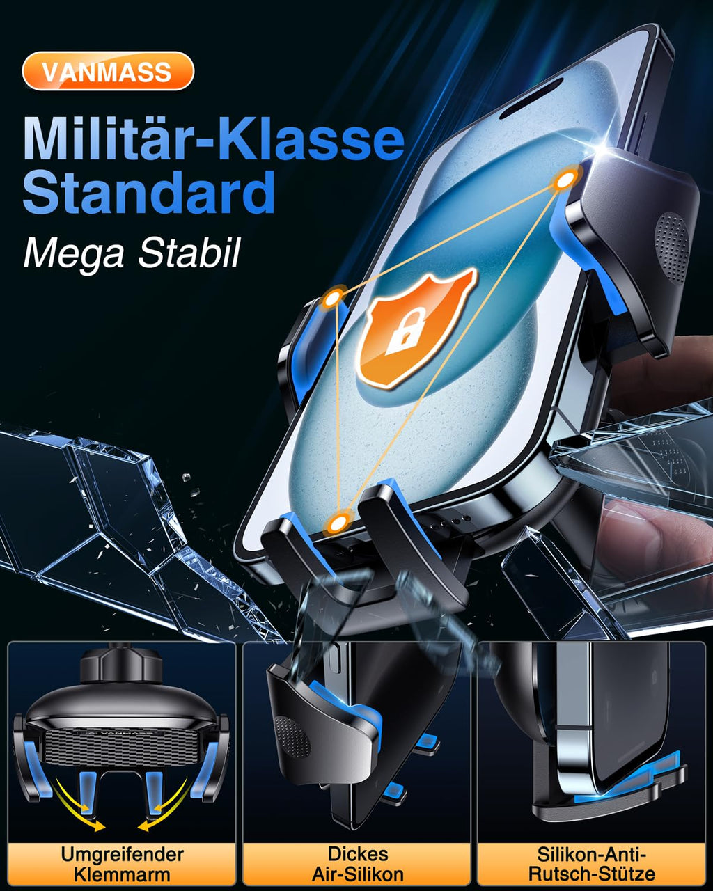 VANMASS 2026 Militärische Handyhalterung Auto Bombenfest Lüftungshaken Handy Halterung Auto Lüftung 100% Sicherer Griff Handyhalter 360°Drehbar Autohalterung Handy Auto für iPhone Samsung Smartphone