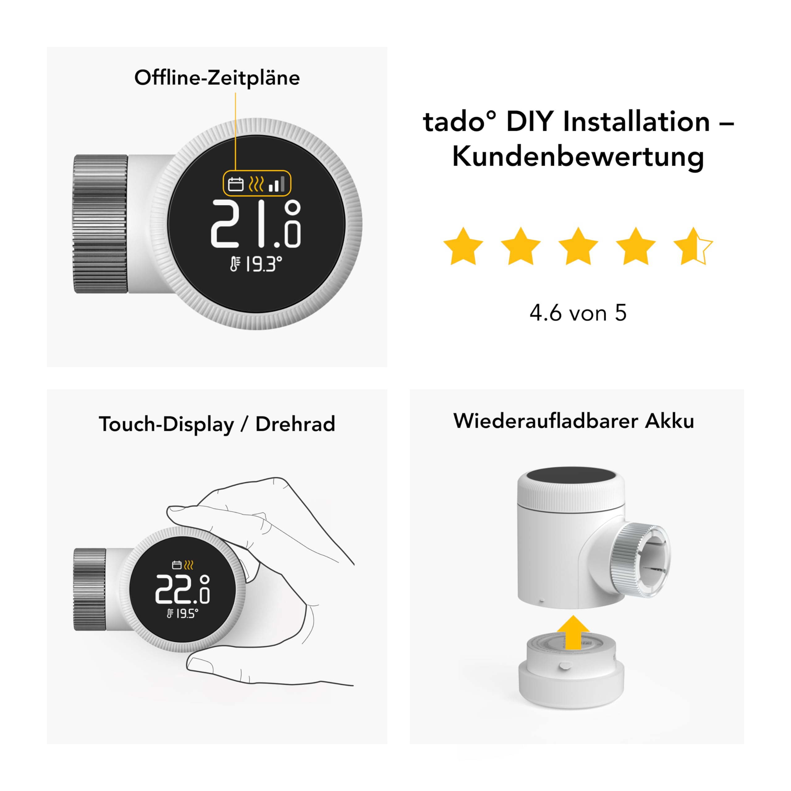 tado° Smartes Heizkörperthermostat X, Heizungssteuerung per App und Smart Speaker (Alexa, Siri, Google Assistant), spart Energie & Kosten, DIY Installation