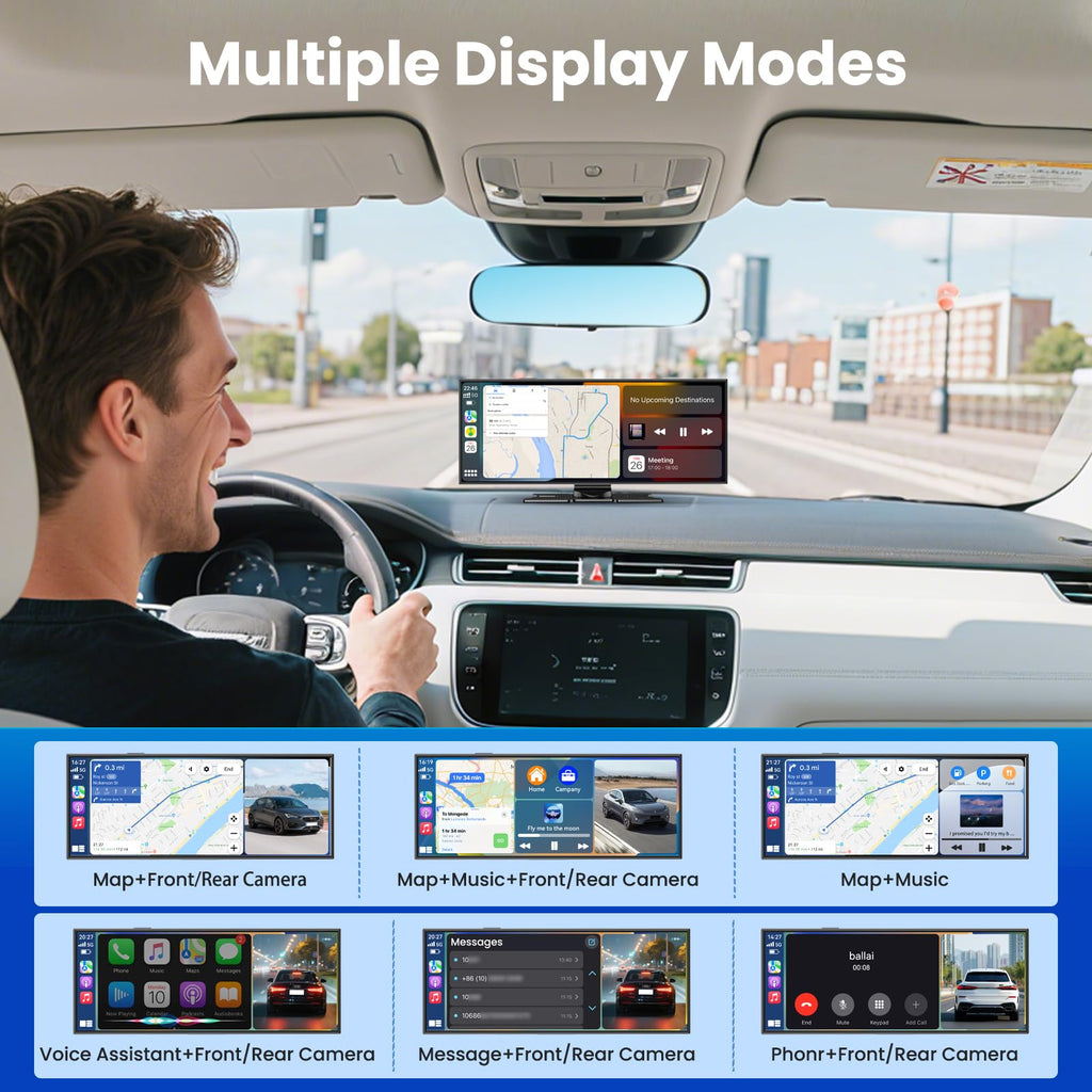11.5 Zoll Carplay Display Android Auto Display,Car Play IPS Touch Screen Kabelloses Carplay Android Auto Bildschirm mit AUX/FM,4K DashCam,1080P Rückfahrkamera,Mirror Link,Bluetooth für alle Fahrzeuge