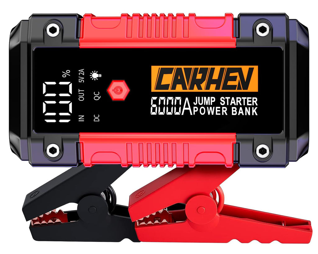 CARHEV Starthilfe Powerbank für pkw, 6000A Spitzenstrom Auto Starthilfe Powerbank, 12V Starter Powerbank(Bis zu 10L Benzin und 10L Diesel) Tragbarer Batterie Booster Jump Starter mit LED Taschenlampe