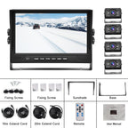 CAMECHO RV Rückfahrkamera Set 4 Kameras Set,Videoaufzeichnung 9 Zoll LCD Monitor DVR+4 Geteilte Rück und Vorder Kamera, Weitwinkel, IP68 wasserdicht, 18IR Nachtsicht, für LKW/Anhänger/Bus/Van 12V-35V