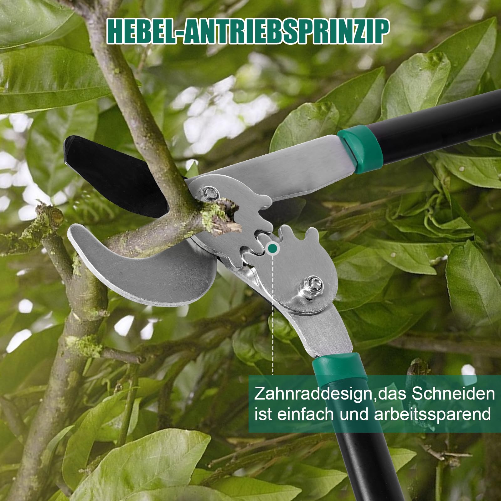 HYCHIKA Bypass Astschere für Garten 74cm, Leichte Astschere Amboss, Karbonstahlklingen, Einfaches Trimmen Cuts Ø50 mm max., Arbeitssparende mit Scharfen Klingen