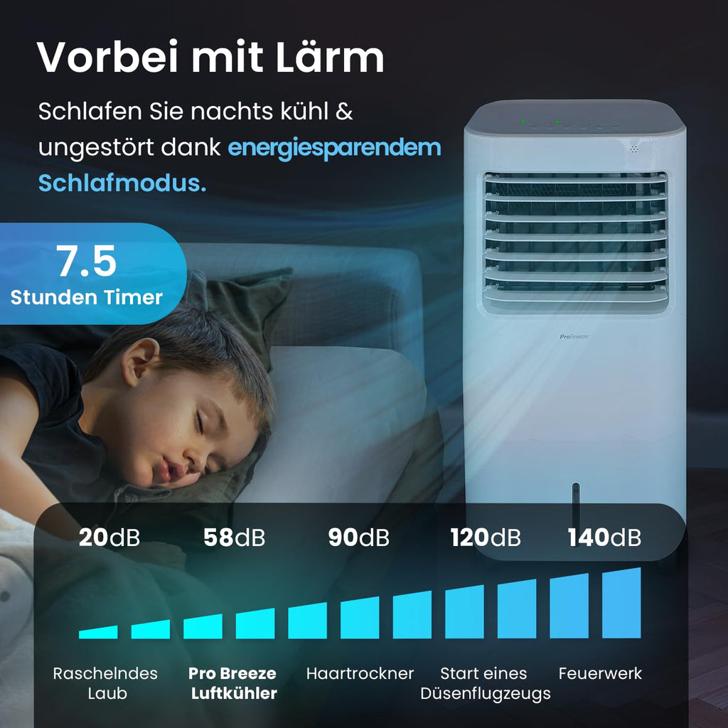 Pro Breeze 10L Mobiler Luftkühler, 4in1 mit 3 Stufen, LED Anzeige und Fernbedienung, Mobiles Klimagerät ohne Abluftschlauch für Luftkühlung, Ventilation, Befeuchtung, inkl. Timer & Oszillation, Weiß