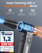 Elektrische Staubgebläse Druckluftspray für PC Reinigung - Electric Air Duster 200000 RPM, 4-Gang Einstellbare Mini-Gebläse mit Akku, Luftgebläse für Tastatur, Haus, Outdoor, Auto, W18, Schwarz