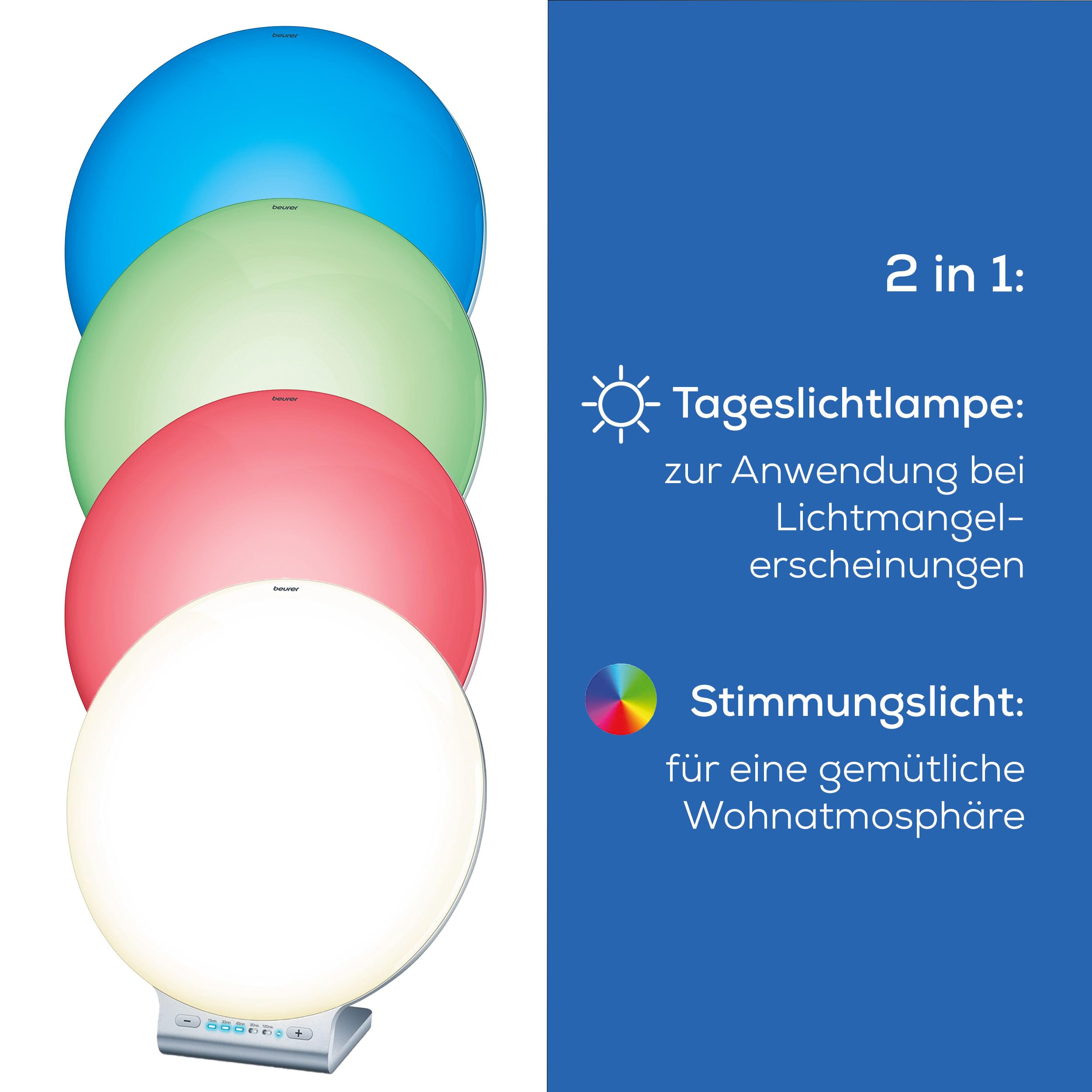 Beurer TL 100 2-in-1 LED Tageslichtlampe und Stimmungslicht, mit Farbwechselfunktion, bequeme App Steuerung, 1 Stück (1er Pack), Weiß