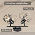 Dehobo Led Deckenstrahler Schwenkbar 350° - Deckenleuchte E14 2 Flammig Rund - Deckenlampe Spots Led Schwarz - Küchenlampe Wohnzimmerlampe Deckenspot Schlafzimmer