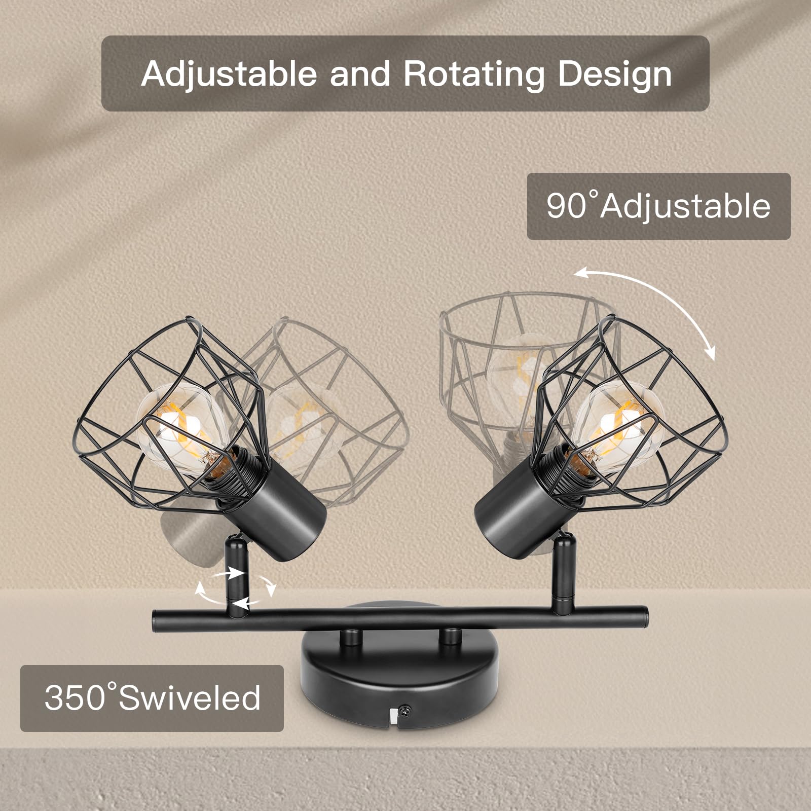 Dehobo Led Deckenstrahler Schwenkbar 350° - Deckenleuchte E14 2 Flammig Rund - Deckenlampe Spots Led Schwarz - Küchenlampe Wohnzimmerlampe Deckenspot Schlafzimmer