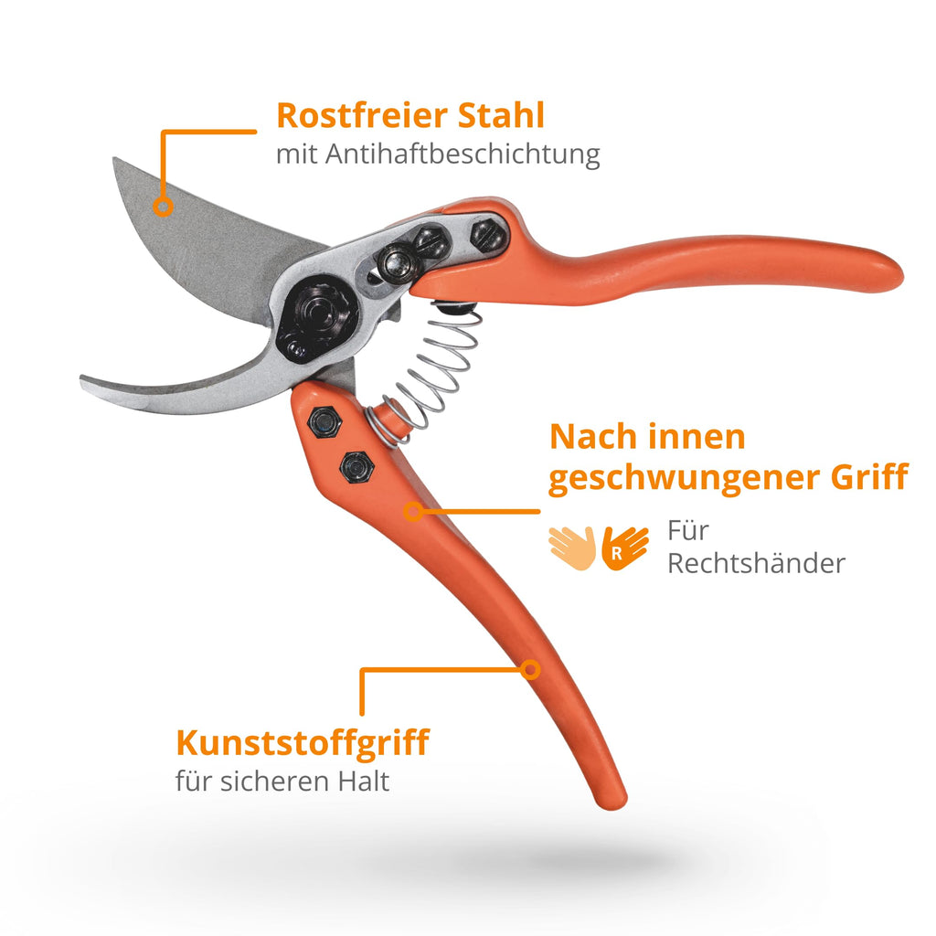 Original LÖWE 11 Profi Gartenschere Bypass Schere 11.107 mit antihaftbeschichteten Stahlklingen - leichte und scharfe Baumschere zweischneidig ideal für präzisen Schnitt an Blumen Zweige Obstbaum
