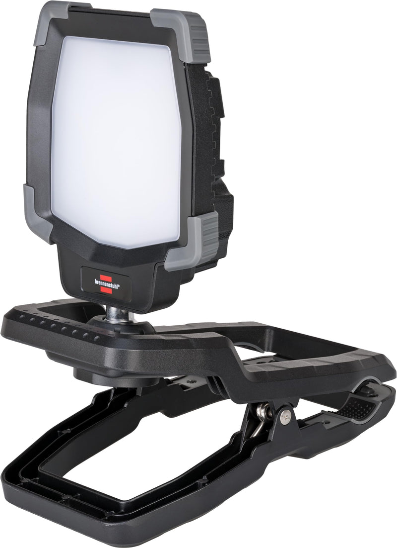 Brennenstuhl klemmbarer LED Arbeitsstrahler CL 4050 MA (40W, 3800lm, IP65, Akku LED Arbeitsleuchte mit Neigungswinkel, USB, Powerbank, Engineered in Germany)