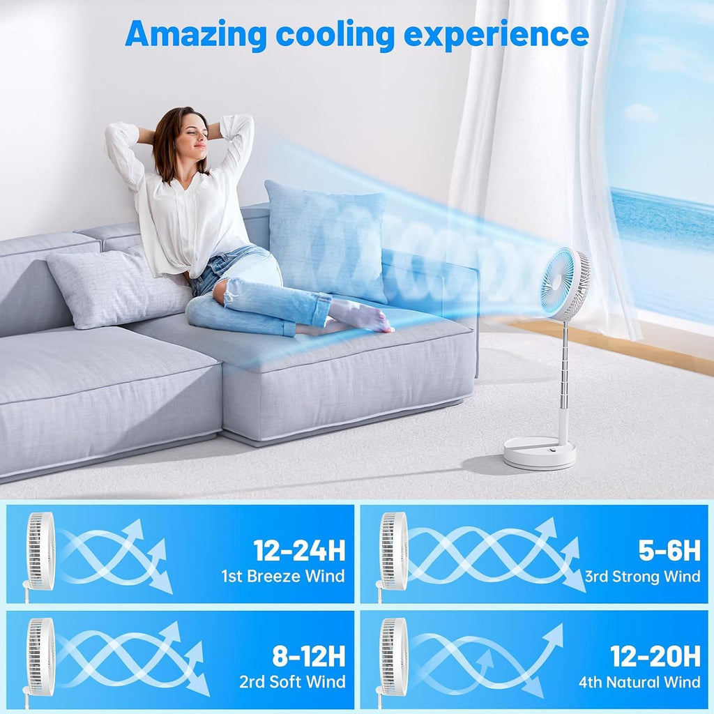 LIPETY Tragbarer Faltbarer Oszillierender Klein Ventilator, 9" 7200 mAh Akku Aufladbar USB C Tischventilator mit Fernbedienung, Mini Leise Standventilator für Hause Schlafzimmer Reisen Camp