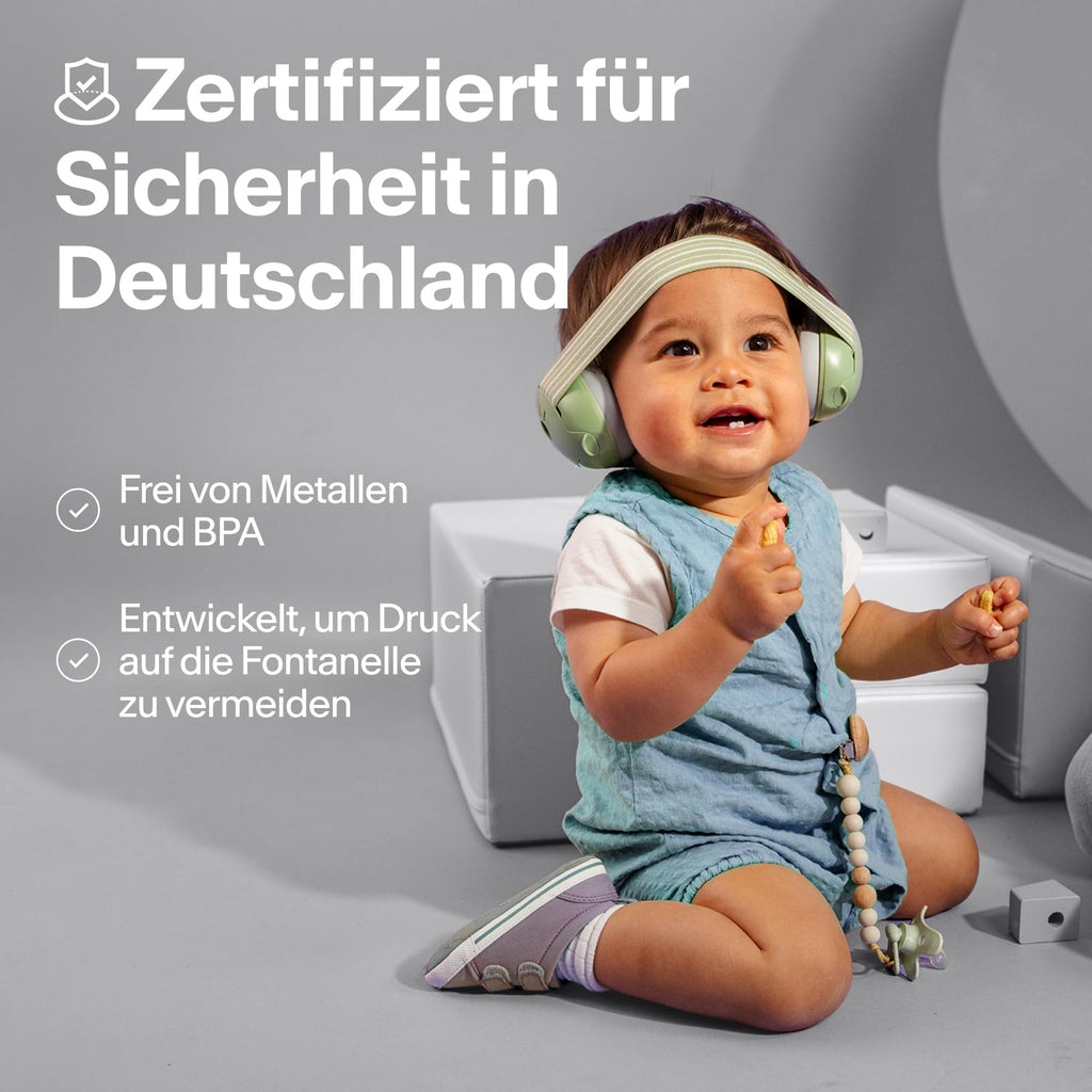 Alpine Muffy Baby Klassik - Gehörschutz für Babys - Verstellbares ANTI-SLIP-Kopfband bis 36 Monate - In Deutschland auf Sicherheit getestet - Lärmschutz Kopfhörer verhindert Gehörschäden, Schwarz