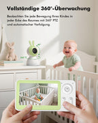 YESIMOM Babyphone mit Kamera 1080P HD PTZ 360°, 4.3" WLAN Baby Monitor mit App, IR Nachtsicht, 4X Zoom, Video Babyfon mit Bewegungs-/Geräuscherkennung, 2-Wege-Audio, Auto-Tracking, Bereichsalarme