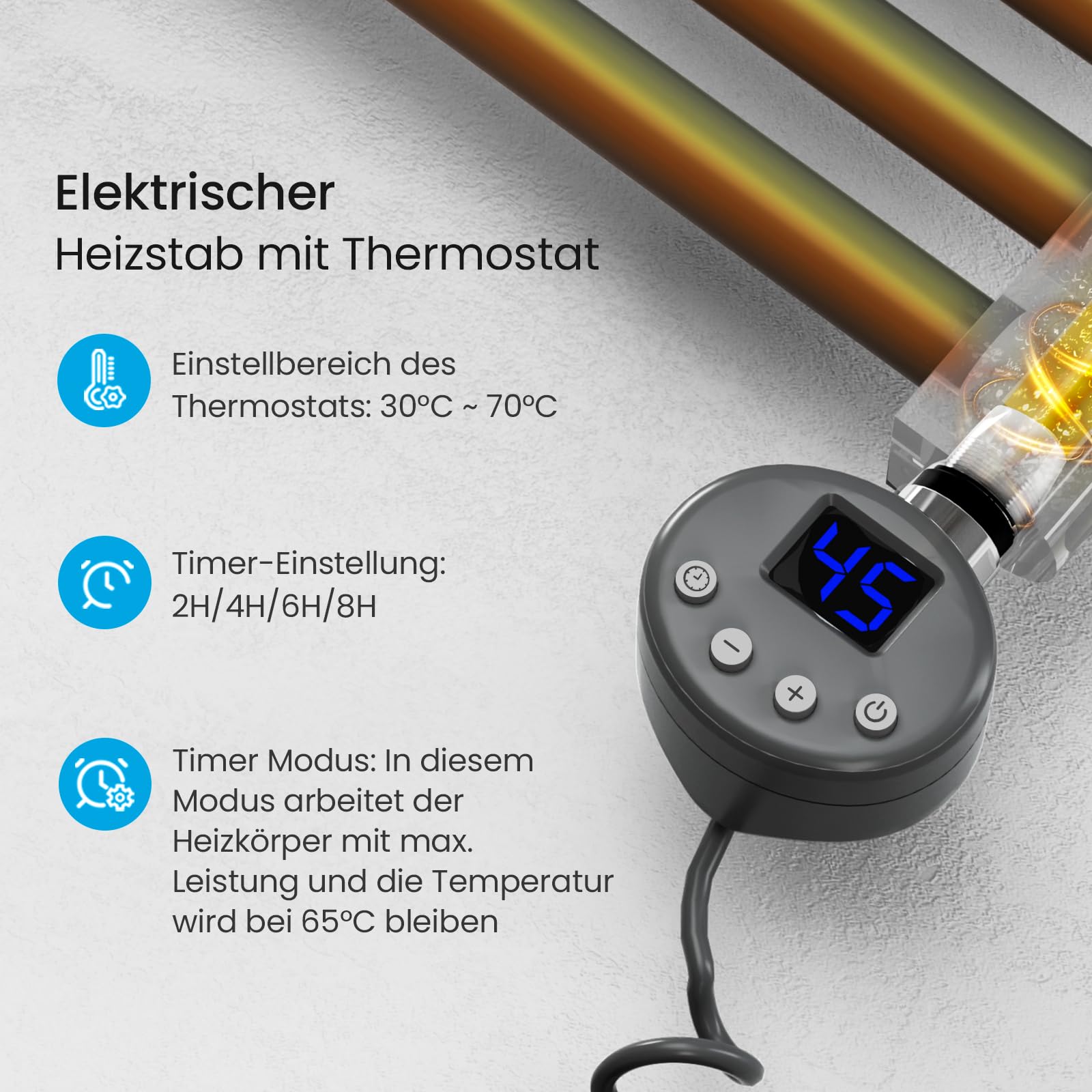 Heilmetz Badheizkörper Elektrisch 70x60cm Badheizkörper Elektrisch mit Thermostat+Timer-Funktion Gerade Handtuchheizkörper Anthrazit 330W