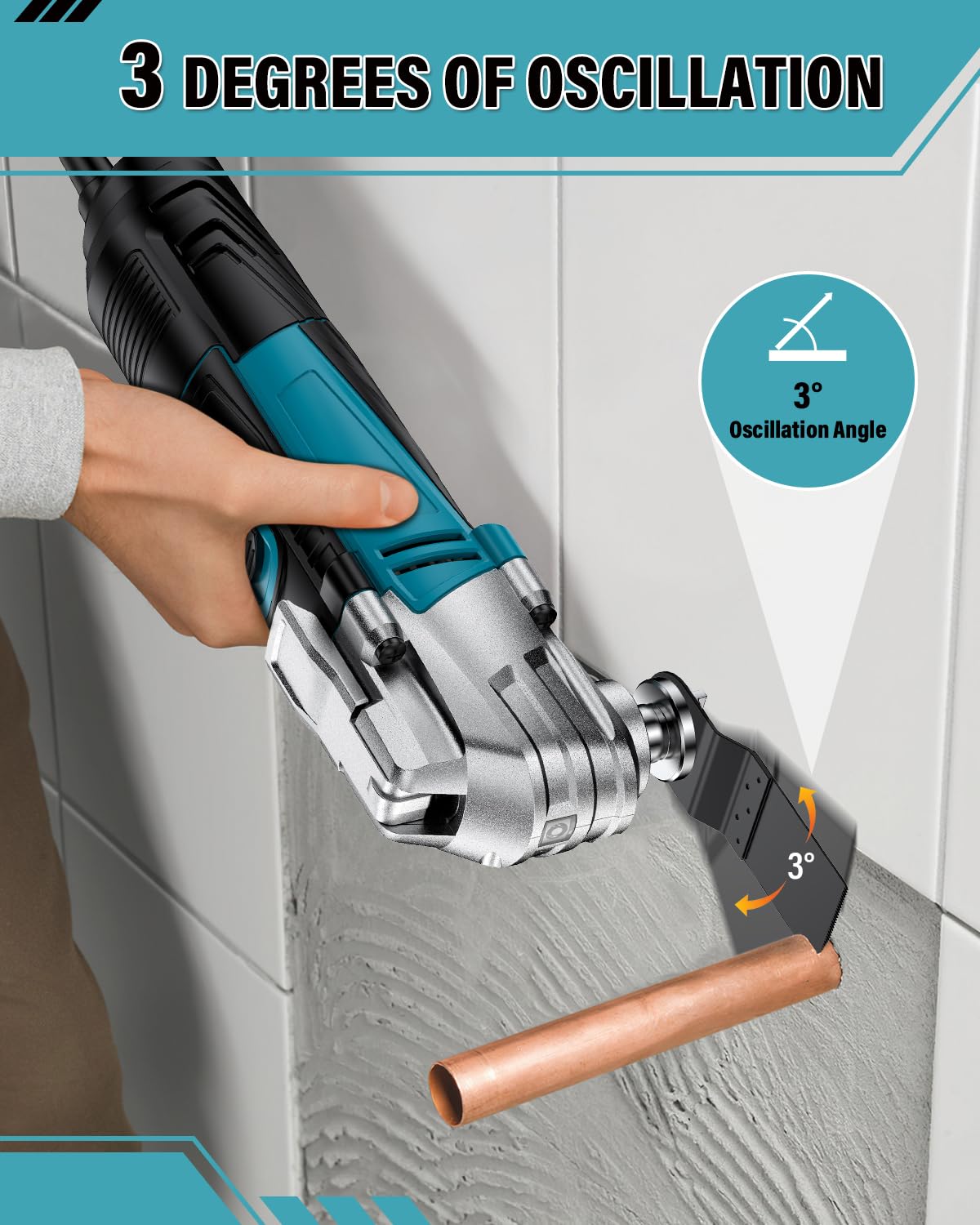 Pohicoo Oszillationswerkzeug, 300W Multifunktionswerkzeug mit 10000-22000RPM 6 Variable Geschwindigkeit,Multitool mit 23 Zubehör, 3° Oszillationswinkel Multimaster zum Schneiden, Schnitzen, Polieren