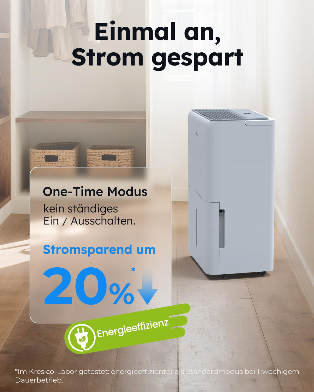 Kresico Luftentfeuchter elektrisch 50L, Entfeuchter elektrisch, Luftentfeuchter Keller für Räume bis zu 320m³/125m², Raumentfeuchter elektrisch mit Ablaufschlauch, Filter, Timer, 10 J. Gar.