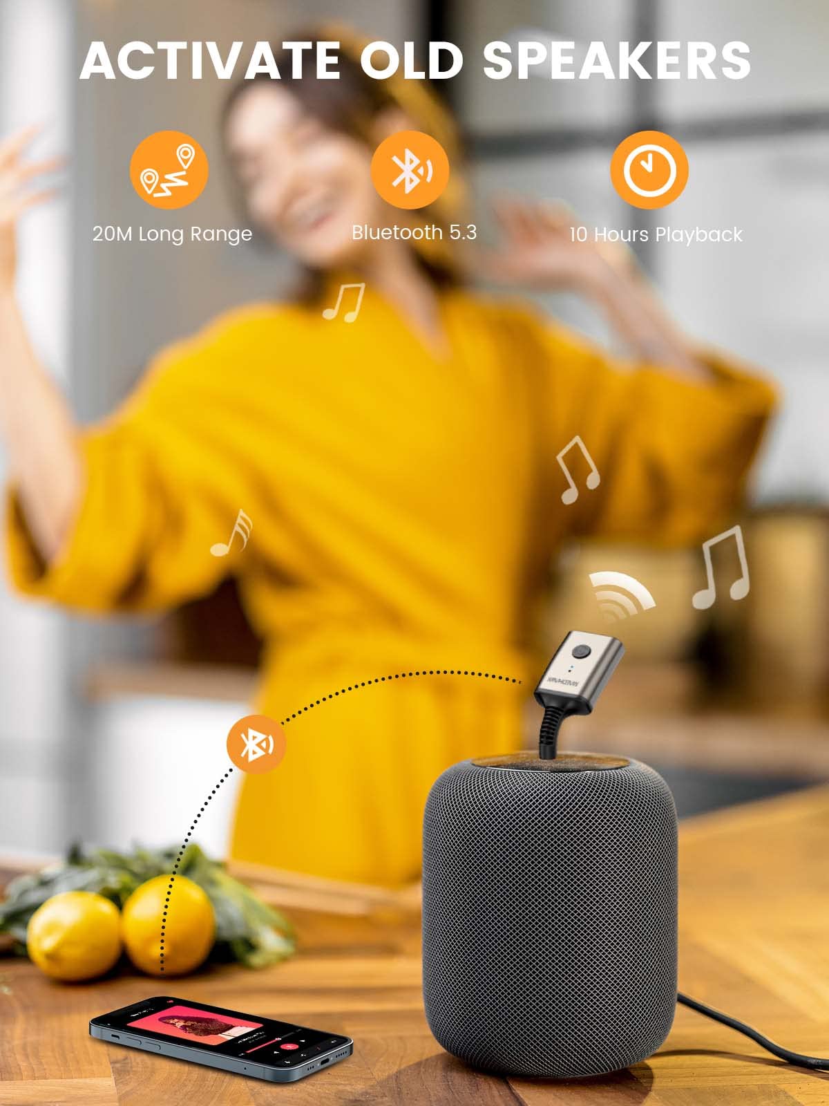 MaedHawk Aux Bluetooth Adapter, Bluetooth 5.3 Adapter Auto 3.5mm Drehbar 180° Bluetooth Empfänger Aux Mini Geeignet für Auto Kopfhörer Lautsprecher(Freisprechen, Dual-Link, 10 Stunden Akkulaufzeit)