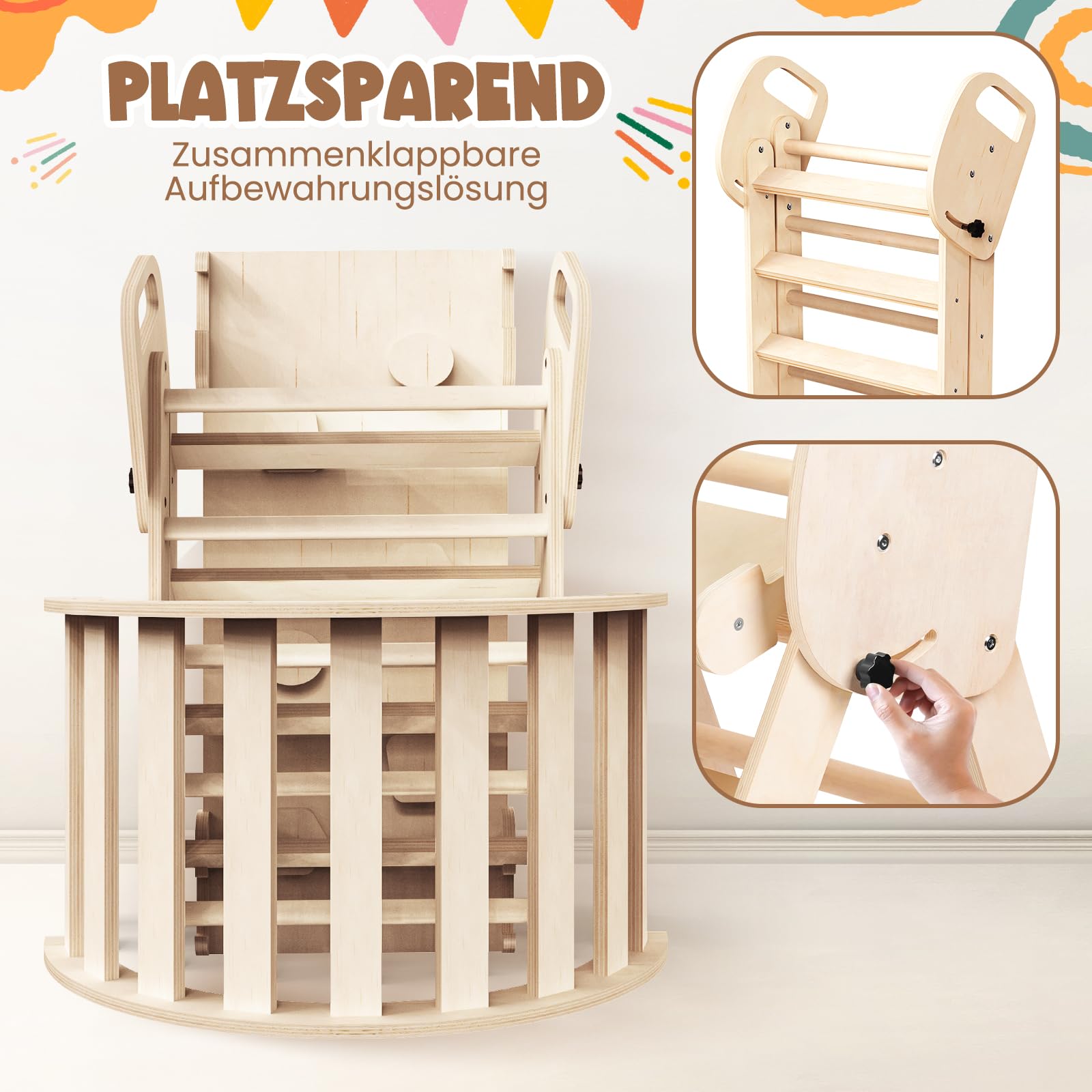 Woodure 7-in-1 Montessori Klettergerüst Indoor Set, Verformbares Kletterdreieck mit Rutsche & Kletterbogen, Hölzernes Pikler Dreieck zum Baby Klettern, Klettergerüst Montessori Spielzeug ab 1-6 Jahre