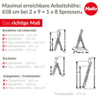 Hailo S100 ProfiLOT 3-teilige Alu-Kombileiter mit LOT-System - gleicht Unebenheiten aus - 2 x 9 + 1 x 8 profilierte Sprossen belastbar bis 150 kg - Aluleiter made in Germany - Leiter rostfrei - silber