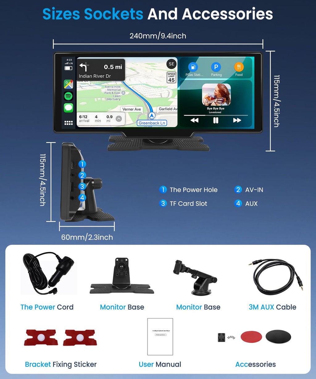 CarPlay & Android Auto Wireless, tragbares Podofo-Radio (10,26 Zoll) mit IPS-Touchscreen, unterstützt SuperLink OTA, Bluetooth, GPS, Sprachsteuerung, Mirror Link, FM, AUX