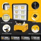 T-SUN Akku Lampe Für Dewalt 18V, 48W 5200LM LED Arbeitsleuchte Akku, Tragbare Baustrahler mit 2 Modi Helligkeit, Multifunktionales Flutlicht Strahler für Autoreparatur, Heimbeleuchtung, Camping