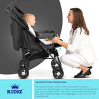 KIDIZ® Kinderwagen City-Pro Buggy Kinderbuggy klappbar Liegebuggy Sportwagen Faltbar 360° 6-Zoll-Rädern Inkl. Moskitonetz, Fußsack und Regenverdeck zusammenklappbar Schlaffunktion Anthrazit