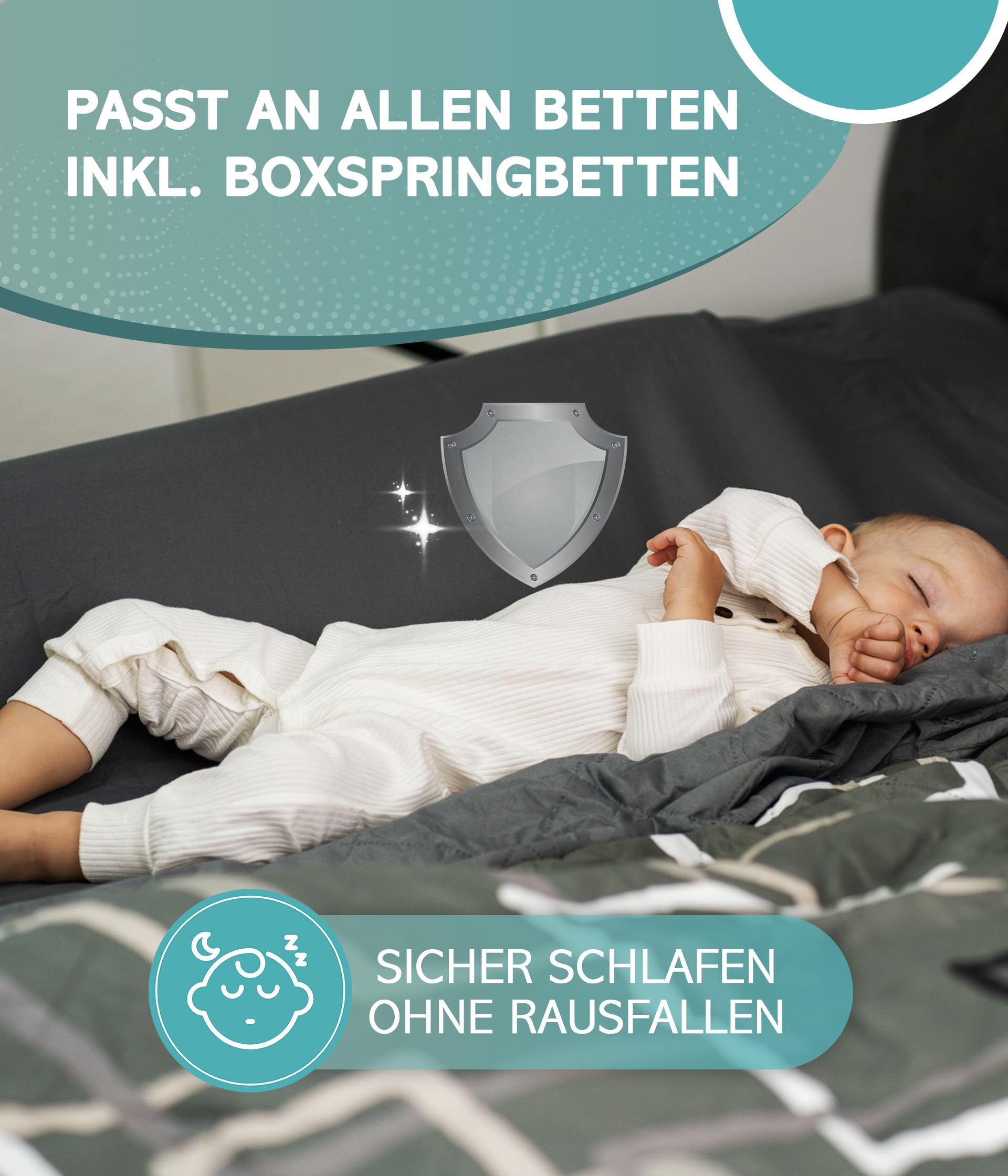 RAWVEL® Rausfallschutz aufblasbar 180cm Light - [NEU 2025] - passend für alle Betten Zuhause & auf Reisen - Rausfallschutz Bett Reise BPA Frei & Laborgeprüft - Rausfallschutz Boxspringbett (1er Set)